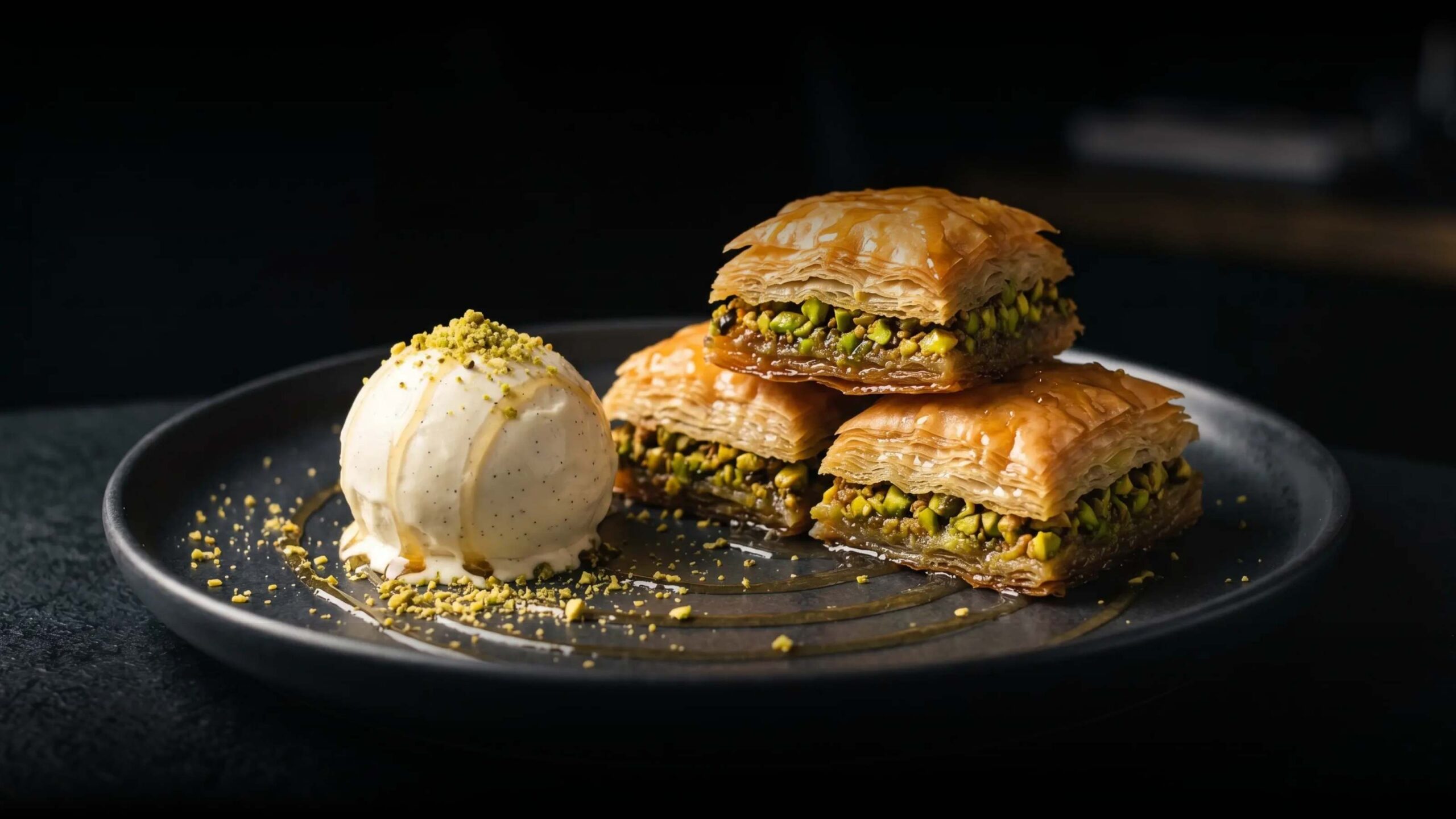 Baklava ja jäätelö annos ravintolassa Tampere – jälkiruoka menu Tampere ravintola Tampere