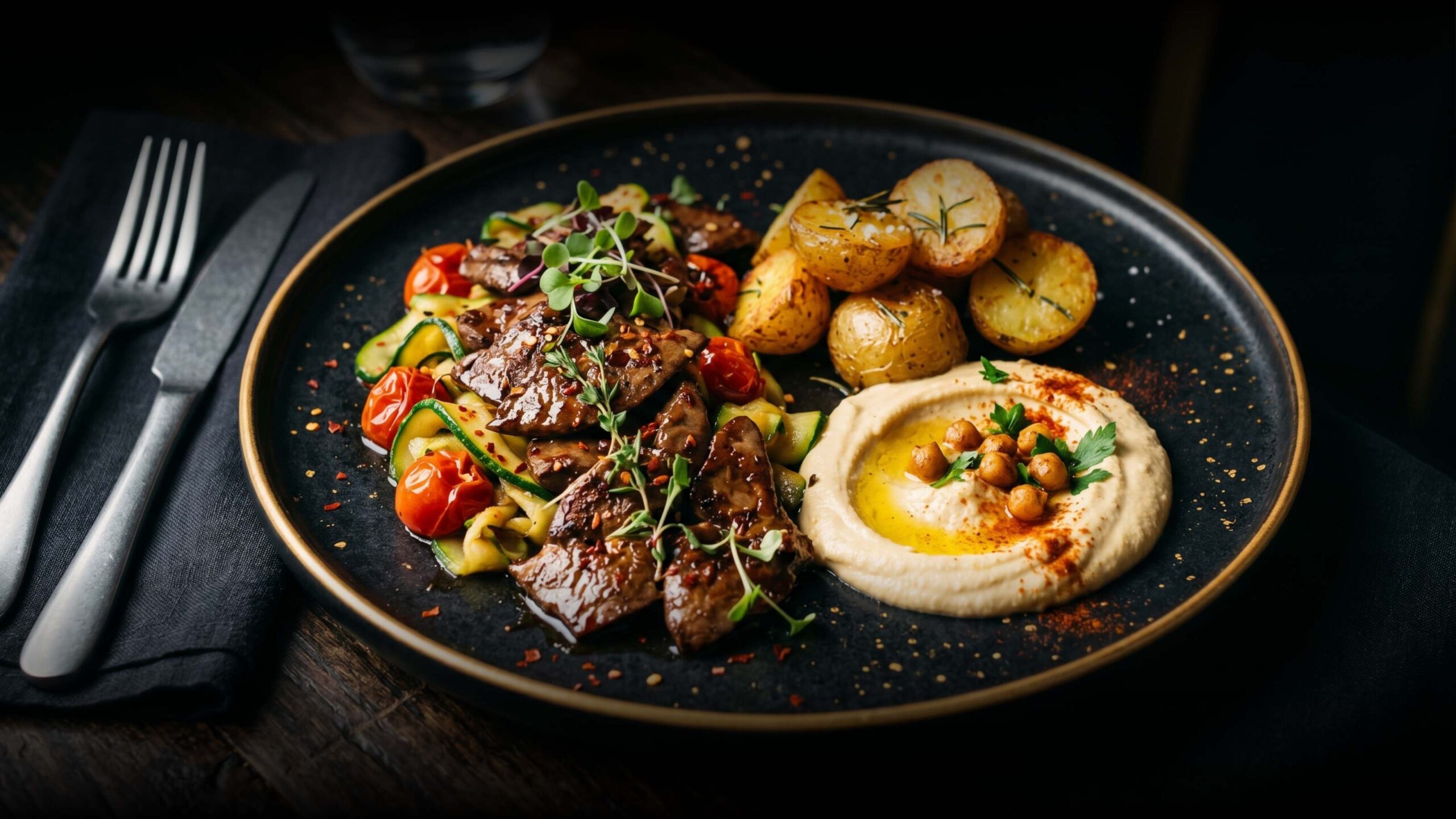 Karitsan sisäfile, vihannekset ja hummus – laadukas menu Tampere ravintola Tampere